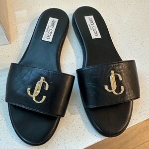 Jimmy Choo Black Sandals with Gold Accents